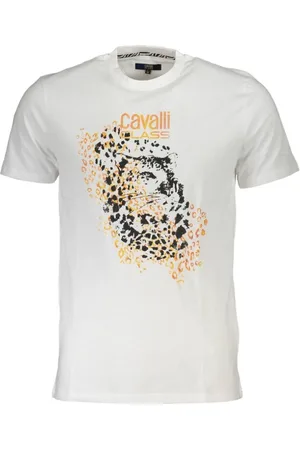 Roberto Cavalli Top, Herre, Hvid, XL, Tryk Logo Rund Hals T-shirt