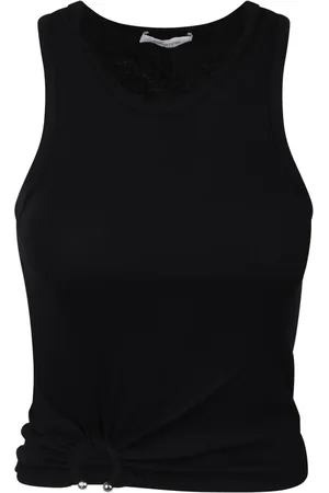 Paco rabanne Top, Dame, Sort, M, Asymmetrisk Rynket Tank Top