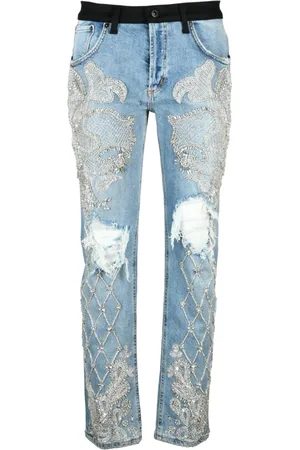 Dondup Jeans, Dame, Blå, W27, Bomuld, Skinny jeans med strass-applikationer