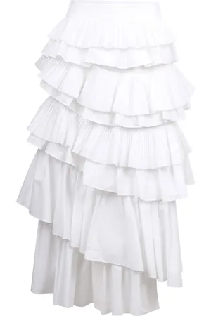 Essentiel Antwerp Nederdel, Dame, Hvid, M, Bomuld, Lagdelt Asymmetrisk Midi Nederdel Ruffle Detaljer