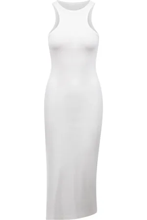 Courrèges Kjole, Dame, Hvid, S, Bomuld, Vintage Ribbed Ærmeløs Kjole