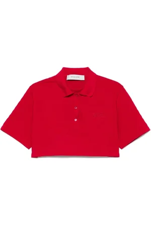 Golden Goose Bluser & Skjorter, Dame, Rød, S, Uld, Stilfuld Polo Crop Tee Logo Broderi