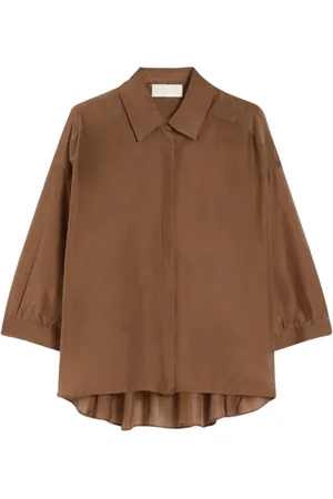 iBlues Bluser & Skjorter, Dame, Brun, L, Bomuld, Silke- og bomuldsskjorte, A-formet stil