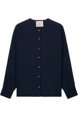 LAURENCE BRAS Bluser & Skjorter, Dame, Blå, M, Bomuld, Marineblå Bomuldsskjorte med Broderede Knapper