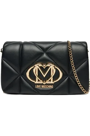 Moschino Taske, Dame, Sort, ONE SIZE, Uld, Quiltet Crossbody Taske med Kæde Strop