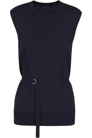 Armani Exchange Top, Dame, Blå, M, Ærmeløs Mørkeblå Ribstrikket Top