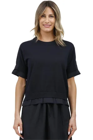 ALPHA STUDIO Strik, Dame, Blå, M, Bomuld, Bomuld og taffeta rund hals top