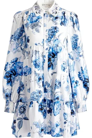 ALICE+OLIVIA Kjole, Dame, Flerfarvet, S, Printet Ruffle Krave Skjorte Kjole