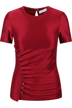 Paco rabanne Top, Dame, Rød, S, Asymmetrisk Draperet T-shirt