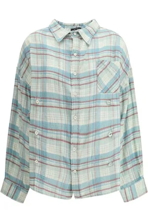 R13 Bluser & Skjorter, Dame, Flerfarvet, L, Bomuld, Ternet Flannel Skjorte med Asymmetrisk Hemline
