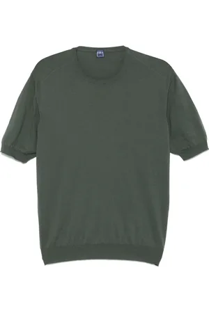FEDELI Top, Herre, Grøn, 2XL, Bomuld, Bomuld Strik T-shirt Lavet i Italien