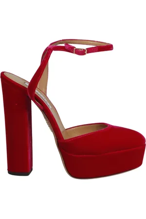 Aquazzura Sko, Dame, Rød, 39 EU, Læder, Velvet Plateau Pumps med Chunky Hæl