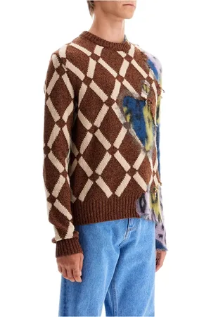 Marni Strik, Herre, Flerfarvet, M, Uld, Ødelagt Effekt Rund Hals Sweater
