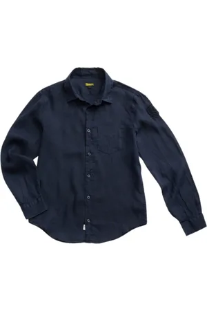 Blauer Skjorte, Herre, Blå, L, Linned, Tøjfarvet Linnedskjorte med Lomme