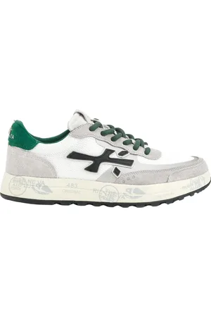 Premiata Sko, Herre, Hvid, 41 EU, Hvide Sneakers med Grønne Detaljer