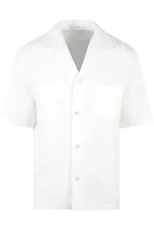 Paolo Pecora Skjorte, Herre, Hvid, M, Bomuld, Canvas Bowling Skjorte med Broderi
