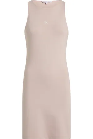 Calvin Klein Kjole, Dame, Lyserød, S, Nylon, Rosa Ærmeløs Kjole med Cut Out