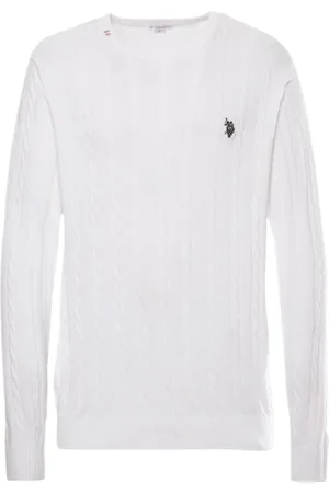 U.S. Polo Assn. Strik, Herre, Hvid, XL, Bomuld, Bomuld Langærmet Logo Sweatshirt