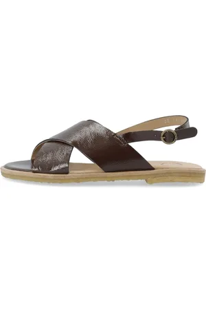 Cashott Sko, Dame, Brun, 39 EU, Læder, Kryds Sandal Patent - Kaffe