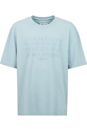 Maison Margiela Top, Herre, Blå, S, Bomuld, Bomuld T-shirt med Nummer Motiv