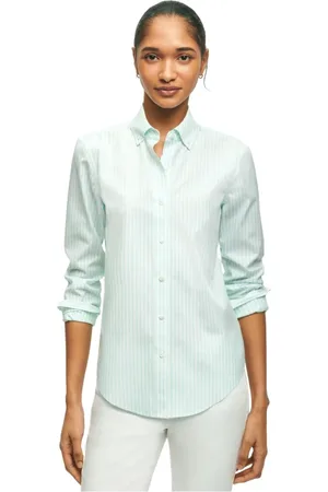 Brooks Brothers Bluser & Skjorter, Dame, Blå, 2XS, Bomuld, Klassisk Skjorte i Non-Iron Stretch Supima Bomuld med Bengalstriber