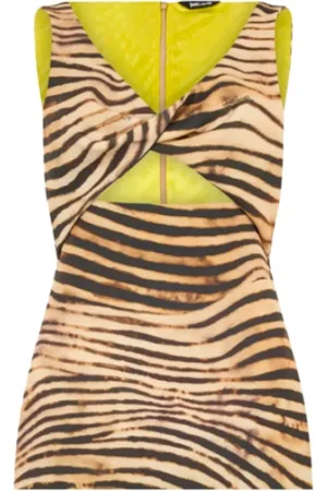 Roberto Cavalli Kjole, Dame, Flerfarvet, XS, Polyester, Tiger Skin Print Mini Kjole