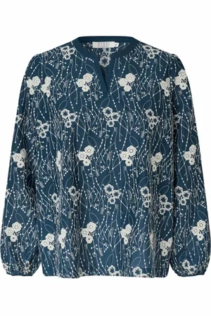 Masai Bluser & Skjorter, Dame, Blå, XS, Bomuld, Broderet Top med V-Hals
