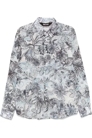 Roberto Cavalli Skjorte, Herre, Blå, XL, Blå Klassisk Krave Skjorte Lange Ærmer