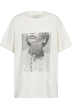 Copenhagen Muse Top, Dame, Hvid, XS/S, Bomuld, Grafisk Print Tee Top Jet Stream