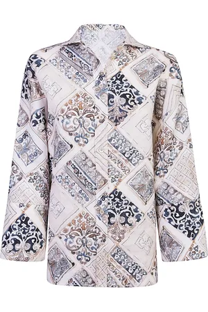ELEVENTY Bluser & Skjorter, Dame, Flerfarvet, S, Linned, Linned Kimono Skjorte med Print