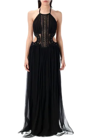 Alberta Ferretti Kjole, Dame, Sort, XS, Tyl, Sort Broderet Tyl Halter Kjole
