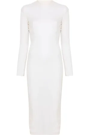 MUGLER Kjole, Dame, Hvid, XS, Elegant Ecru Kjole med Slå-om-effekt