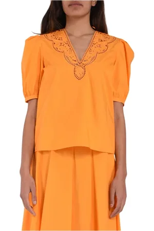 Twin-Set Bluser & Skjorter, Dame, , L, Bomuld, Bomuldssangallo broderet bluse