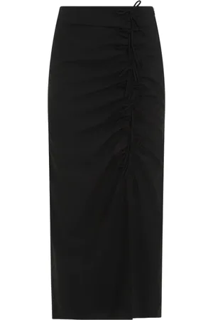 Ganni Nederdel, Dame, Sort, S, Sort Midi Nederdel med Tonal Bue