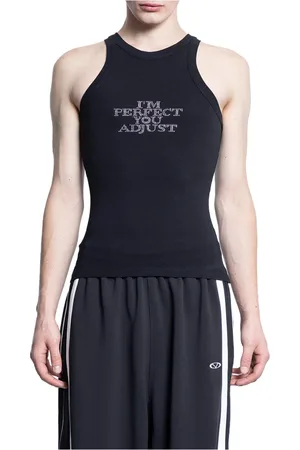 Vetements Top, Herre, Sort, L, Bomuld, Justerbar Tank Top med Rhinestone Detalje