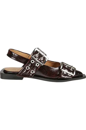 Ganni Sko, Dame, Rød, 40 EU, Bordeaux Slange Print Spænde Ballerina Flats