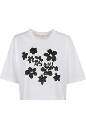 Marni Top, Dame, Hvid, XS, Bomuld, Blomstret Logo Rund Hals T-shirt