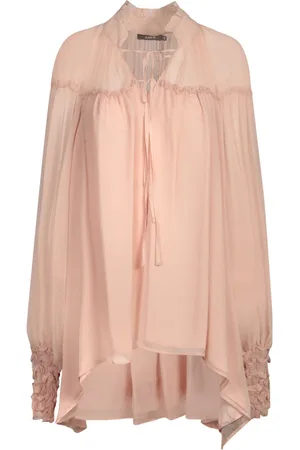AMEN Bluser & Skjorter, Dame, Lyserød, S, Chiffon, Lyserød Silke Chiffon Ruffle Bluse