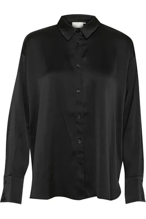 Kaffe Bluser & Skjorter, Dame, Sort, M, Polyester, Elegant sort dyb skjortebluse