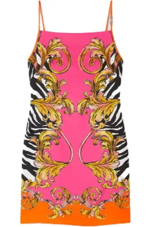 VERSACE Kjole, Dame, Flerfarvet, XS, Uld, Barocco Outline Mini Kjole