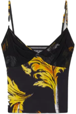 VERSACE Top, Dame, Flerfarvet, S, Barocco Mesh Top med Logo Detalje
