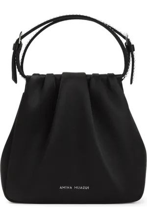 Amina Muaddi Taske, Dame, Sort, ONE SIZE, Satin, Sort håndtaske med krystal accenter