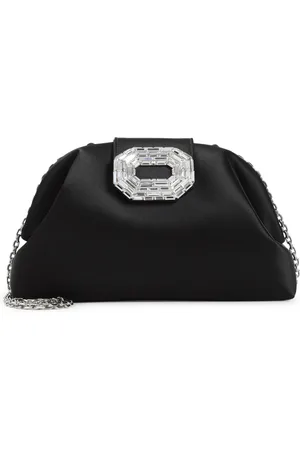 Amina Muaddi Taske, Dame, Sort, ONE SIZE, Satin, Sort Håndtaske med Krystaldetaljer