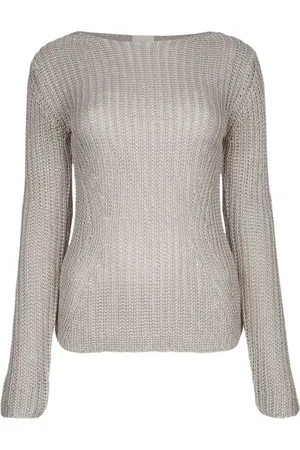 Calvin Klein Strik, Dame, Grå, S, Sølv Sweater Bådhals Lange Ærmer