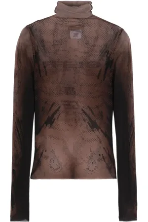 Jean Paul Gaultier Strik, Dame, Brun, XS, Trykt Turtle Neck Bodysuit
