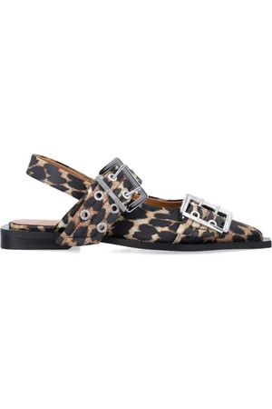 Ganni Sko, Dame, Brun, 40 EU, Satin, Leopard Satin Feminine Buckle Ballerinas