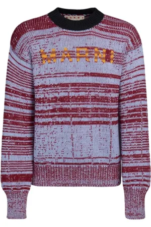 Marni Strik, Herre, Lilla, M, Uld, Rundhalset Logo Sweater