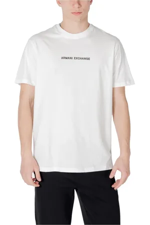 Armani Exchange Top, Herre, Hvid, S, Uld, Stilfuld Trykt Rund Hals T-Shirt