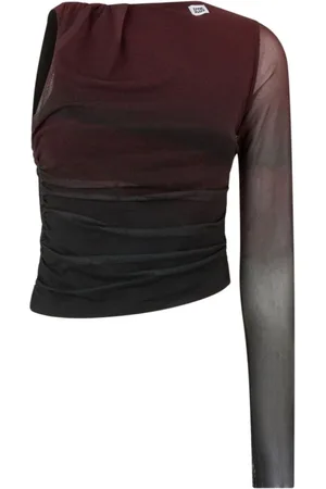 GCDS Top, Dame, Flerfarvet, XS, Uld, Bordeaux One Shoulder Tyl Top