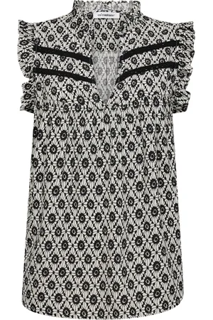 Co`Couture Top, Dame, Sort, XL, Feminin Top med V-Hals og Ruffledetaljer